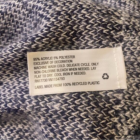 Knox Rose Blue Patchwork Boho Fringe Shawl Collar Sweater - Picture 9 of 9